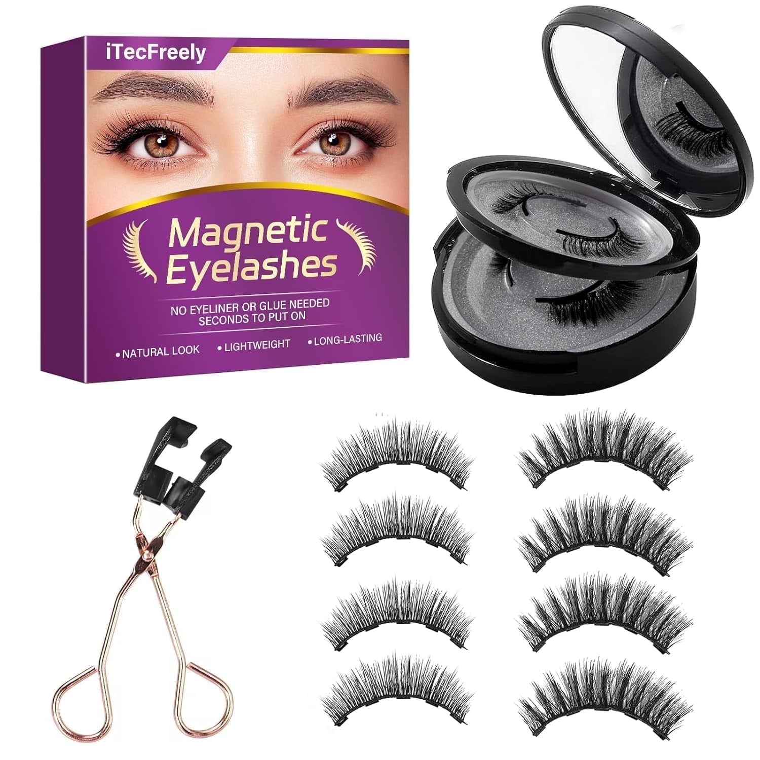 Magnetic Eyelashes with Applicator, Natural Look False Lashes without Eyeliner, Light Weight and Waterproof Magnetic Eyelashes No Glue
