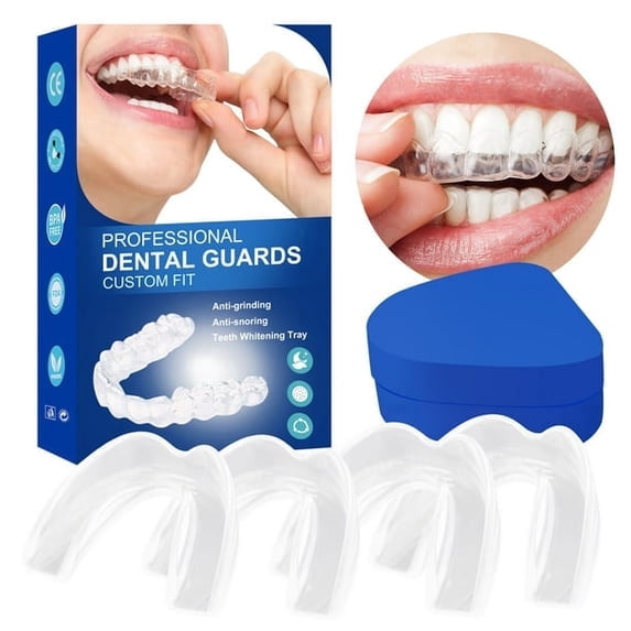 Mouth Guard for Grinding Teeth at Night, Professional Dental Night Guard for Teeth Grinding Stops Bruxism & Eliminates Teeth Clenching Teeth 2 Sizes Pack of 4 with high Quality Hygiene Case