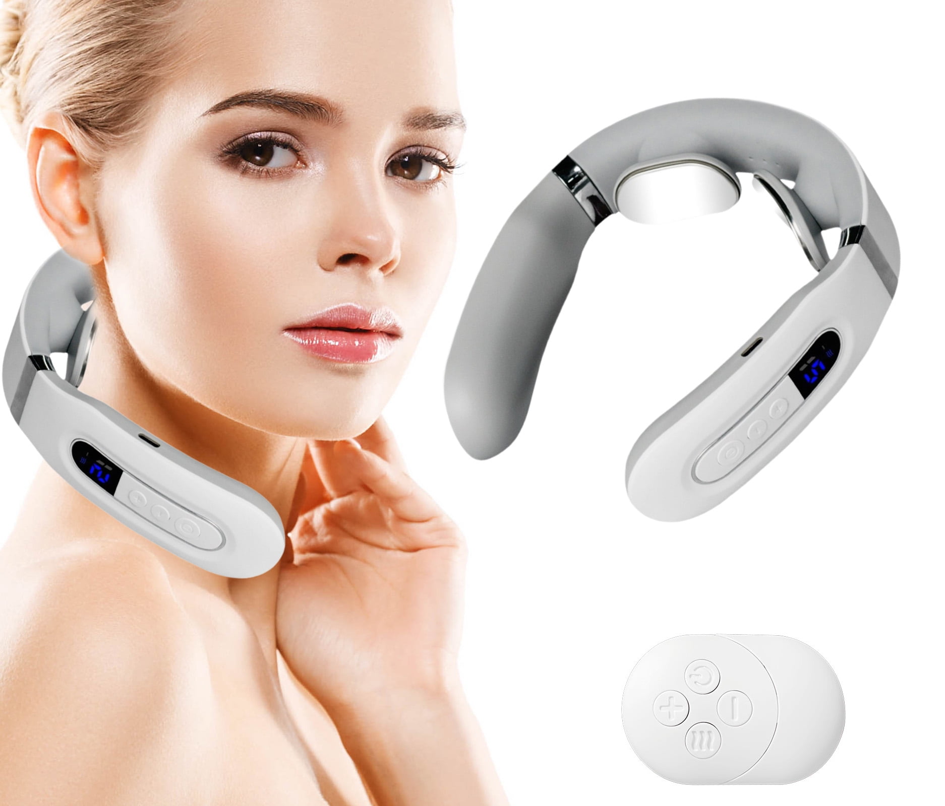 Neck Massager with Heat, Intelligent Electric Neck Massagers for Deep Tissue, Portable & Cordless Heated Neck & Shoulder Massagerr, for Reduce Fatigue, with 10 Modes & 16 Levels, Gift for Women Men