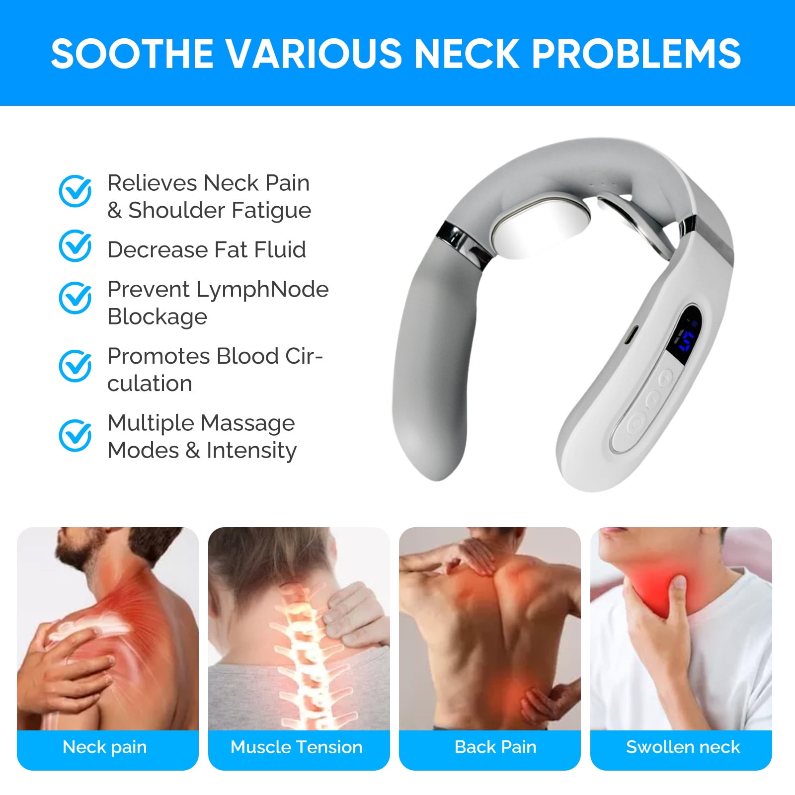 Neck Massager with Heat, Intelligent Electric Neck Massagers for Deep Tissue, Portable & Cordless Heated Neck & Shoulder Massagerr, for Reduce Fatigue, with 10 Modes & 16 Levels, Gift for Women Men