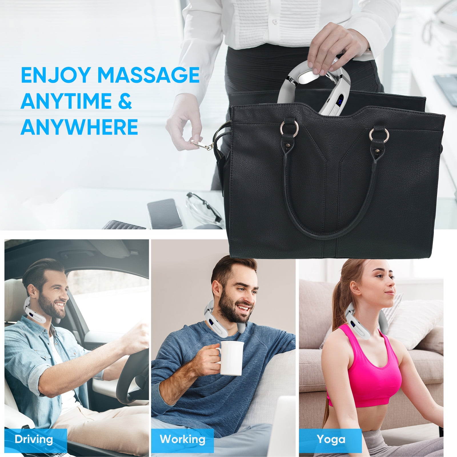 Neck Massager with Heat, Intelligent Electric Neck Massagers for Deep Tissue, Portable & Cordless Heated Neck & Shoulder Massagerr, for Reduce Fatigue, with 10 Modes & 16 Levels, Gift for Women Men