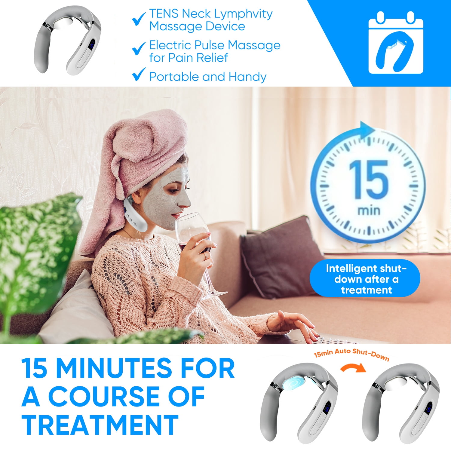 Neck Massager with Heat, Intelligent Electric Neck Massagers for Deep Tissue, Portable & Cordless Heated Neck & Shoulder Massagerr, for Reduce Fatigue, with 10 Modes & 16 Levels, Gift for Women Men