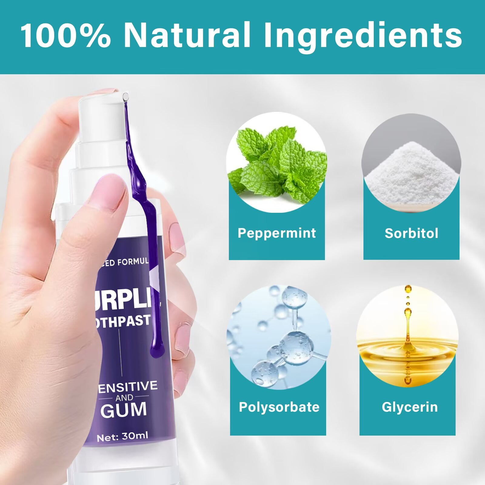 Purple Toothpaste for Teeth Whitening, Whitening Toothpaste, 30ML