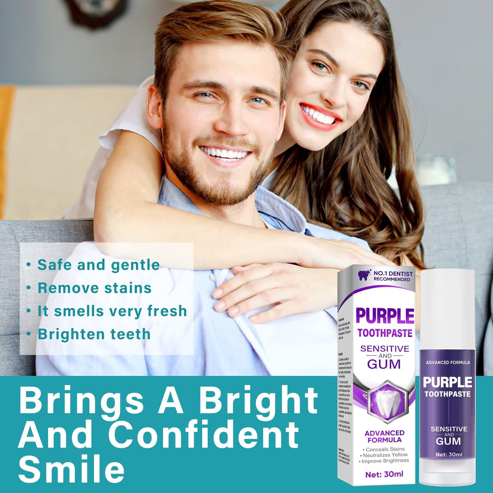 Purple Toothpaste for Teeth Whitening, Whitening Toothpaste, 30ML