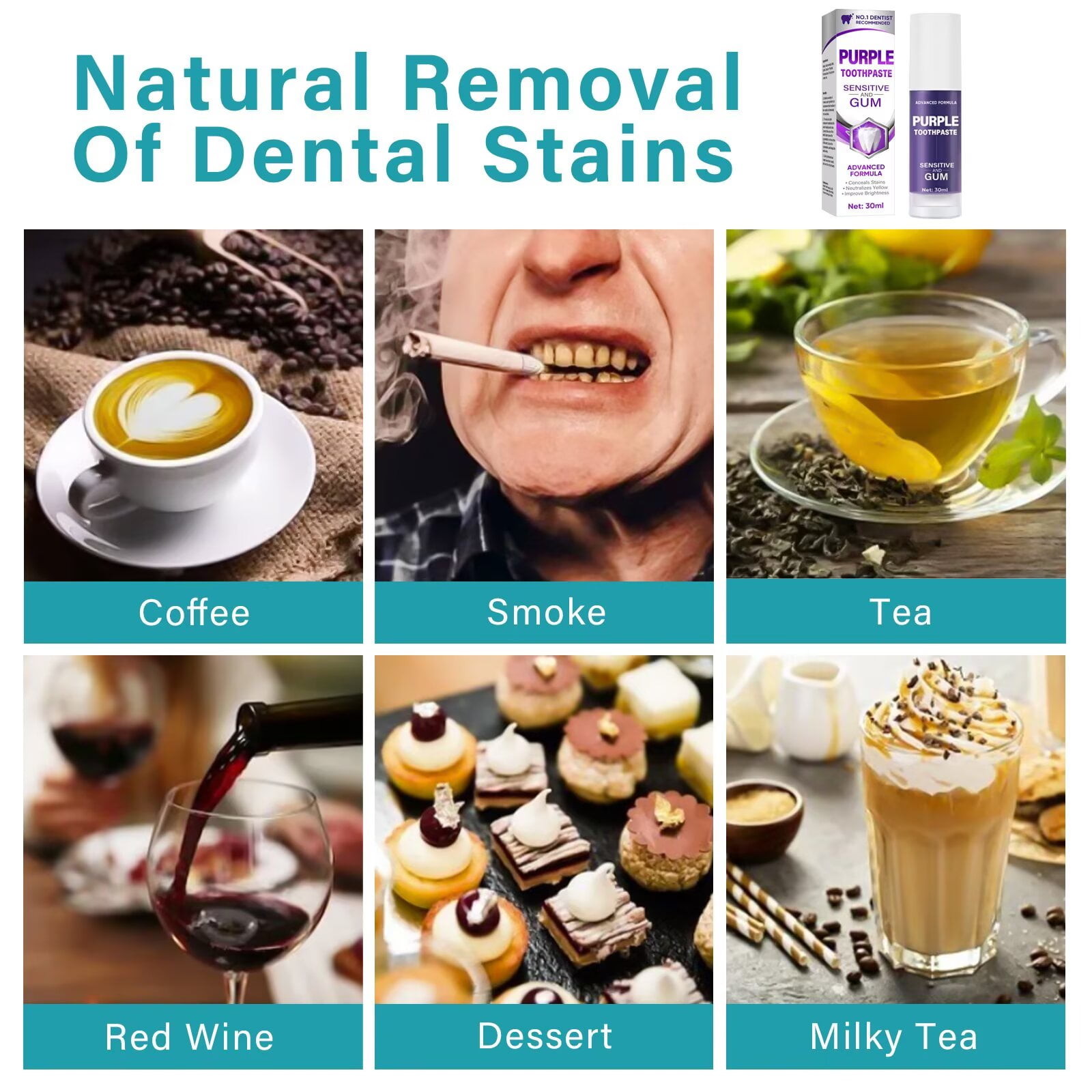 Purple Toothpaste for Teeth Whitening, Whitening Toothpaste, 30ML