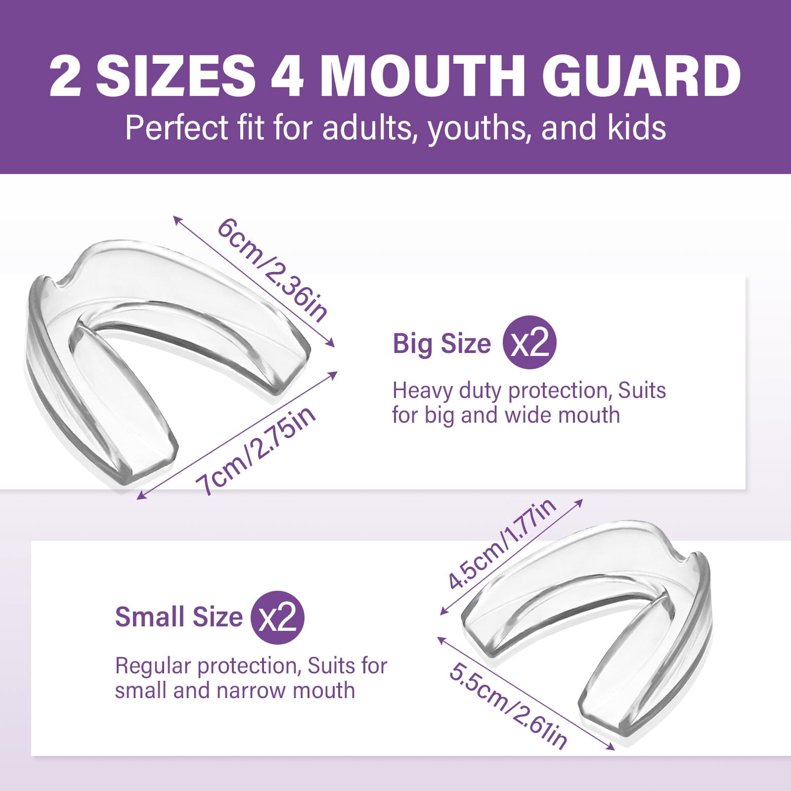 Upgraded Mouth Guard for Clenching Teeth At Night, Teeth Grinding Mouth Guard for Sleep, Includes Hygiene Case(4piece Set/2sizes)