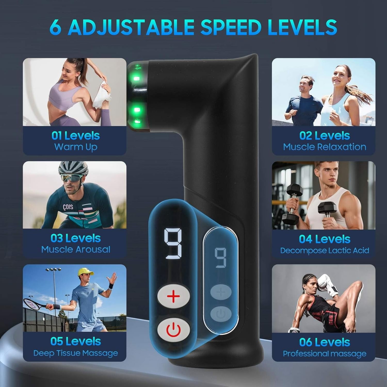 Mini Massage Gun,Massage Gun Deep Tissue,Pain Relief with 9 Speeds Intensity adjustment,8mm Massage Depth,4 Massages Heads,LED Digital Display Screen,Gifts for Fitness Enthusiasts(Matte Black)