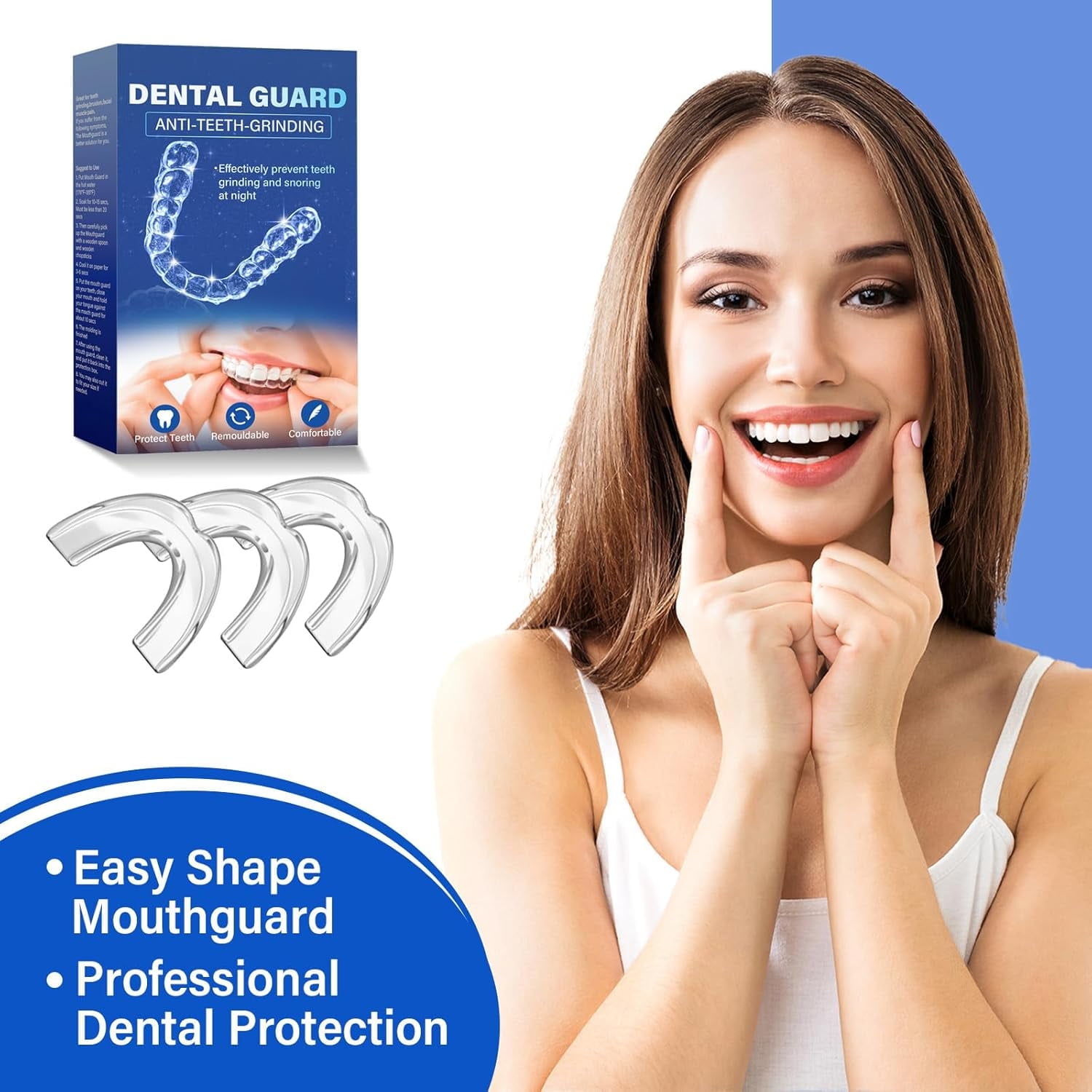 Mouth Guard for Clenching Teeth at Night, Mouth Guard for Grinding Teeth at Night, Anti-Snoring Device, 4PCS/2SIZE