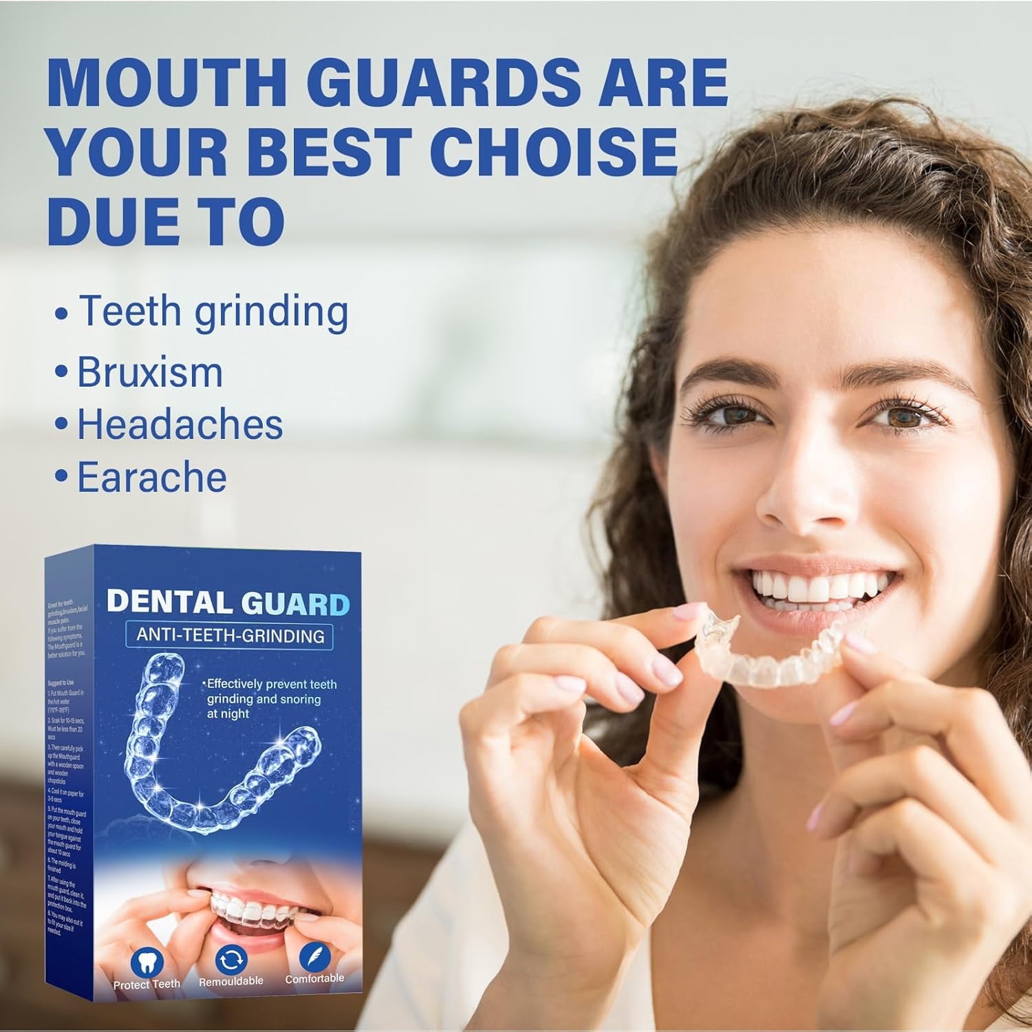 Mouth Guard for Clenching Teeth at Night, Mouth Guard for Grinding Teeth at Night, Anti-Snoring Device, 4PCS/2SIZE