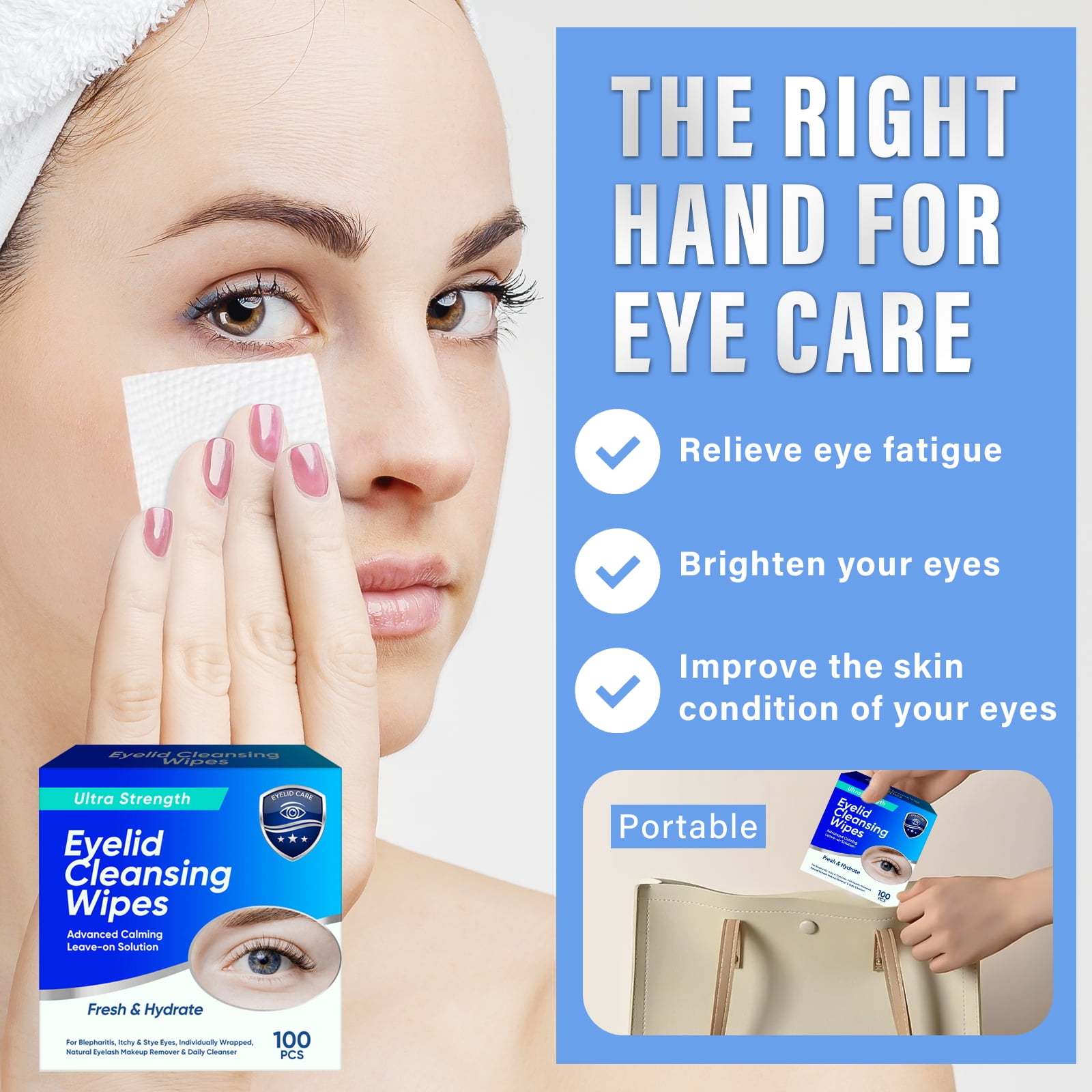 Eyelid Wipes, Eyelid Cleansing Wipes for Dry Eyes, Individually Wrapped Travel Eye Wipes, Daily Gentle Eye Care for Sensitive Skin, 100 Pcs