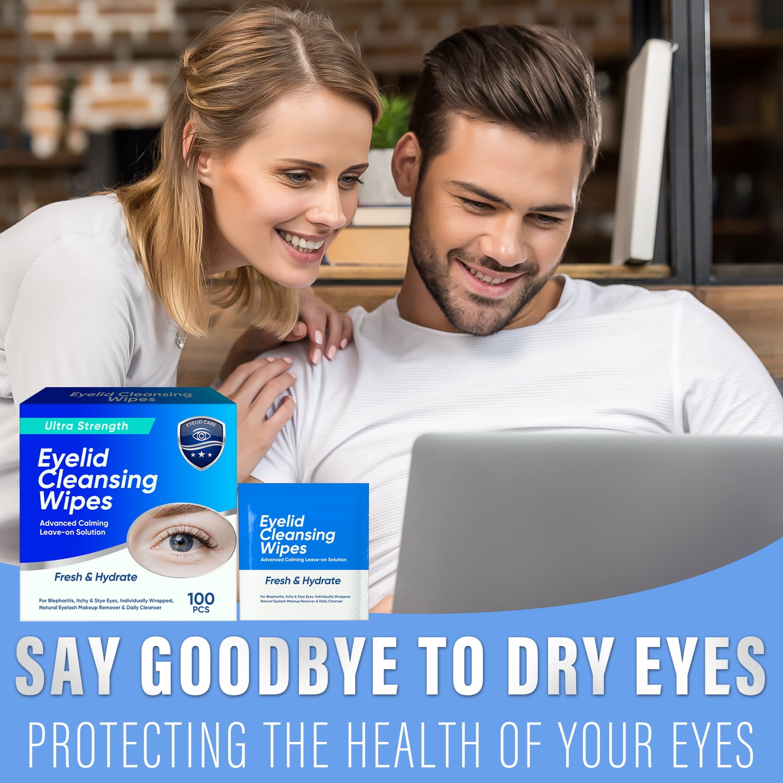 Eyelid Wipes, Eyelid Cleansing Wipes for Dry Eyes, Individually Wrapped Travel Eye Wipes, Daily Gentle Eye Care for Sensitive Skin, 100 Pcs