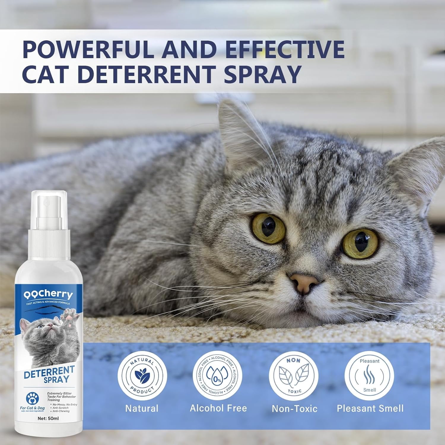 Cat Spray Deterrent, Effective Cat Scratch Furniture Protector, Safe Formula, Suitable for Cats and Dogs, Indoor & Outdoor Use, 50Ml
