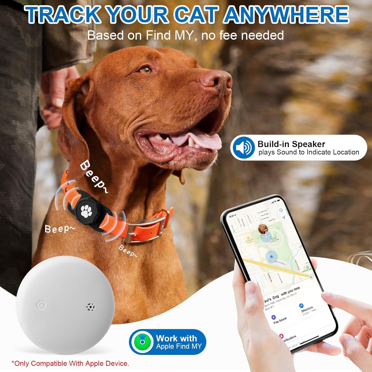 Tractive GPS Dog Tracker - GPS Tracker for Dogs,Dog Tracker,GPS Dog Collar, No Monthly Fee, Compatible with Apple (iOS Only),Anti-Lost Tracking Device for Pets, Luggage, Bag Straps,Black