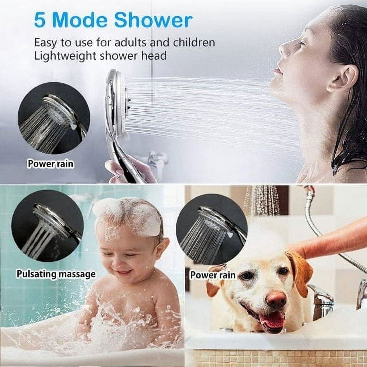 Shower Head with Handheld, 5-Mode Rain Shower Head with Filters