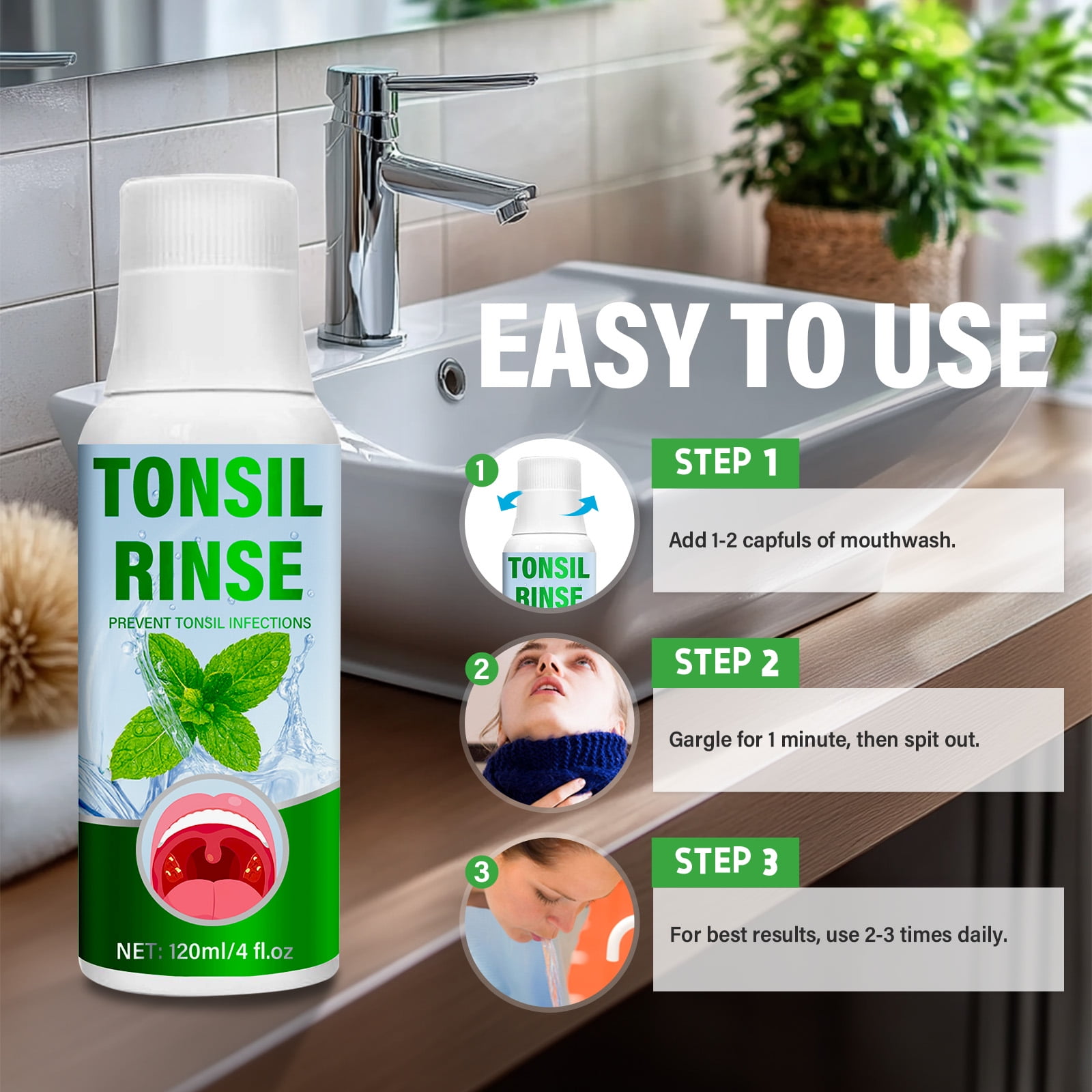 Tonsil Stone Mouthwash, Tonsil Stone Remover, Fight Bad Breath & Relieve Dry Mouth, 100ML