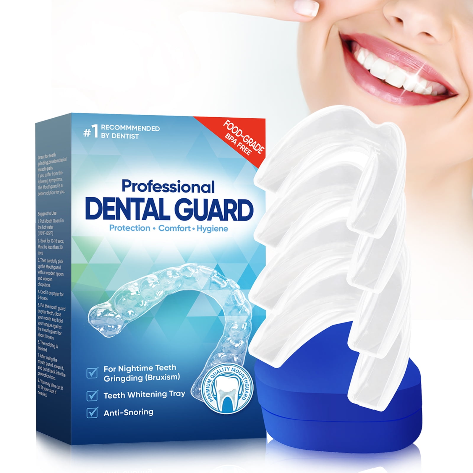 Mouth Guard for Grinding Teeth at Night, Professional Night Guards for Teeth Grinding with Hygiene Case(4Piece Set/2Sizes)