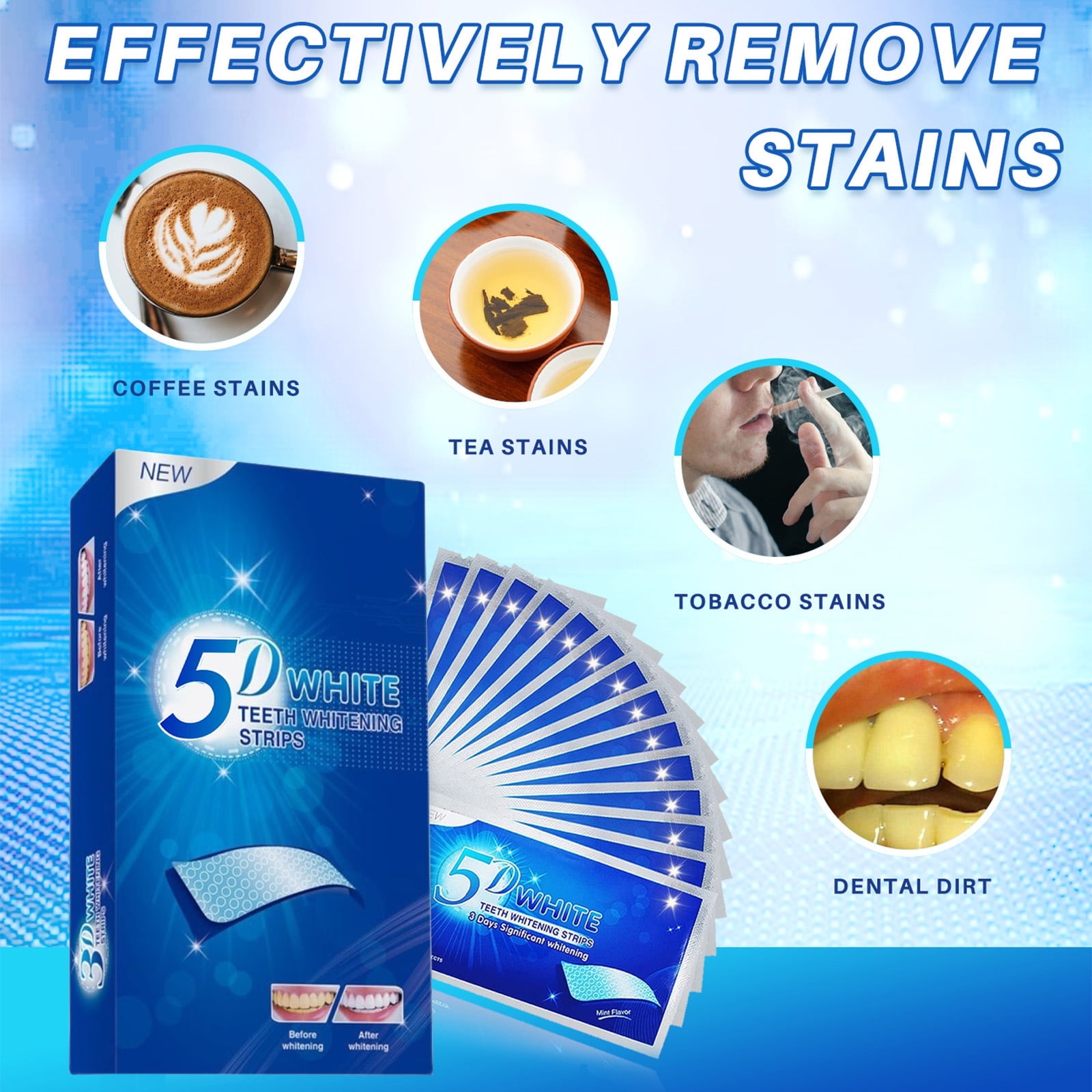 Teeth Whitening Strips for Teeth Sensitive, 28 Whitening Strips Effective Teeth Whiting Strips Reduced Sensitivity White-Strips, Helps Remove Smoking/Coffee/Soda/Wine Stain