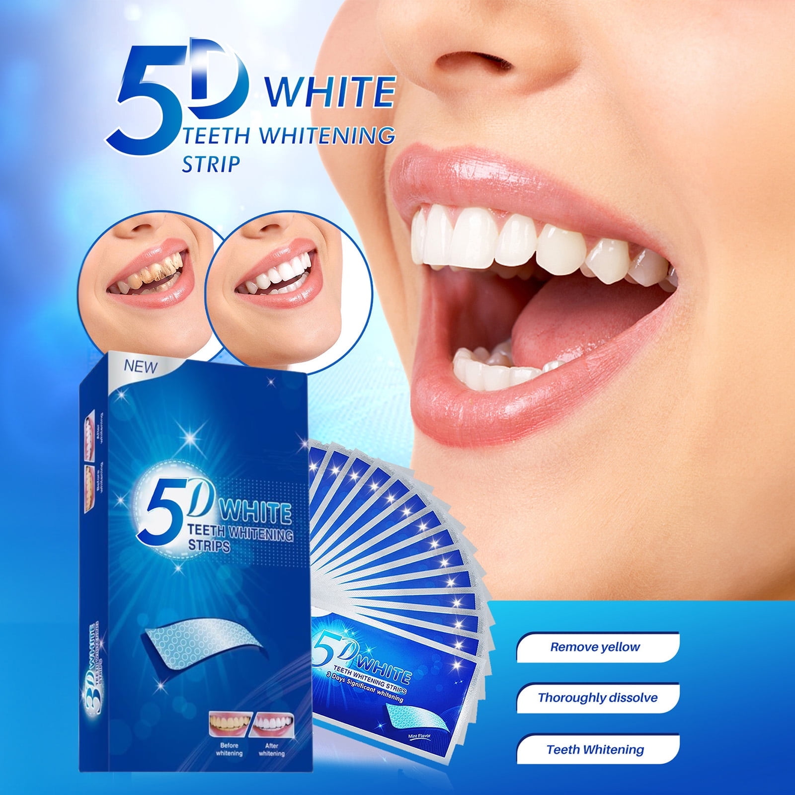 Teeth Whitening Strips for Teeth Sensitive, 28 Whitening Strips Effective Teeth Whiting Strips Reduced Sensitivity White-Strips, Helps Remove Smoking/Coffee/Soda/Wine Stain