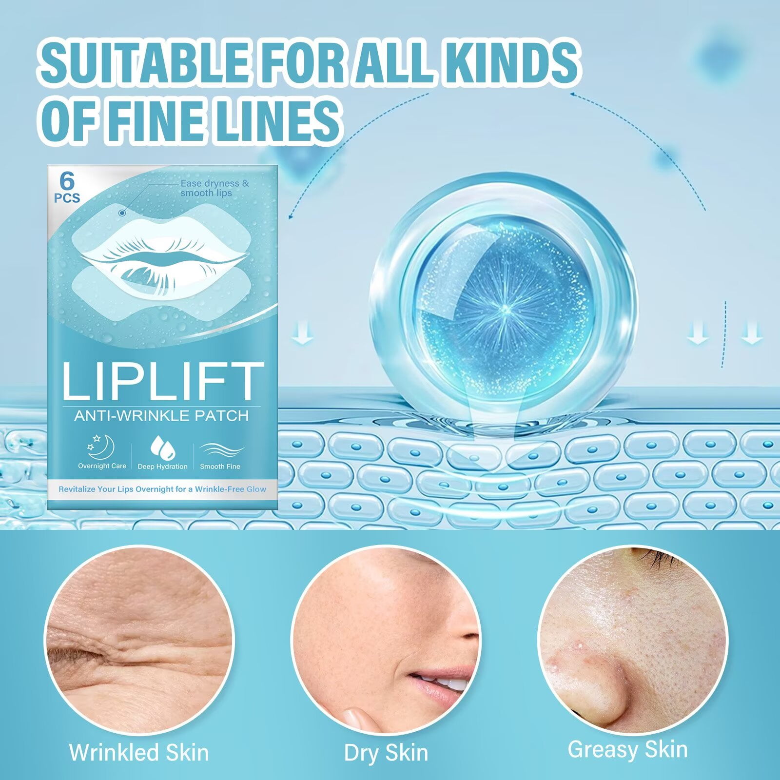 Anti Wrinkle Patches for Lip, Forehead, Cheek, Smile Line and Skin Around The Lips