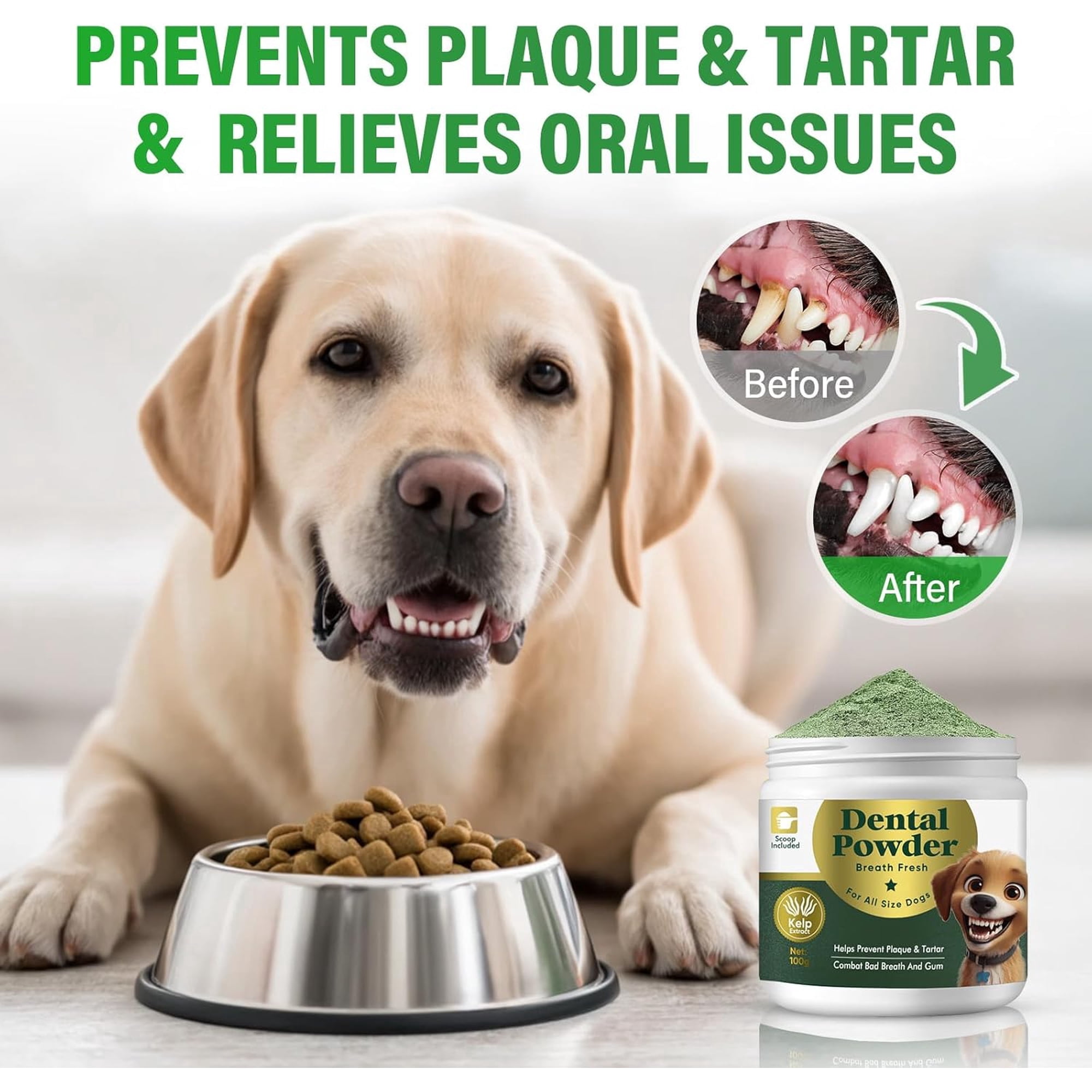 Dog Dental Powder, Dog Teeth Cleaning Powder, Natural & Pet-Safe Formula, Dental Care Supplies for Dogs