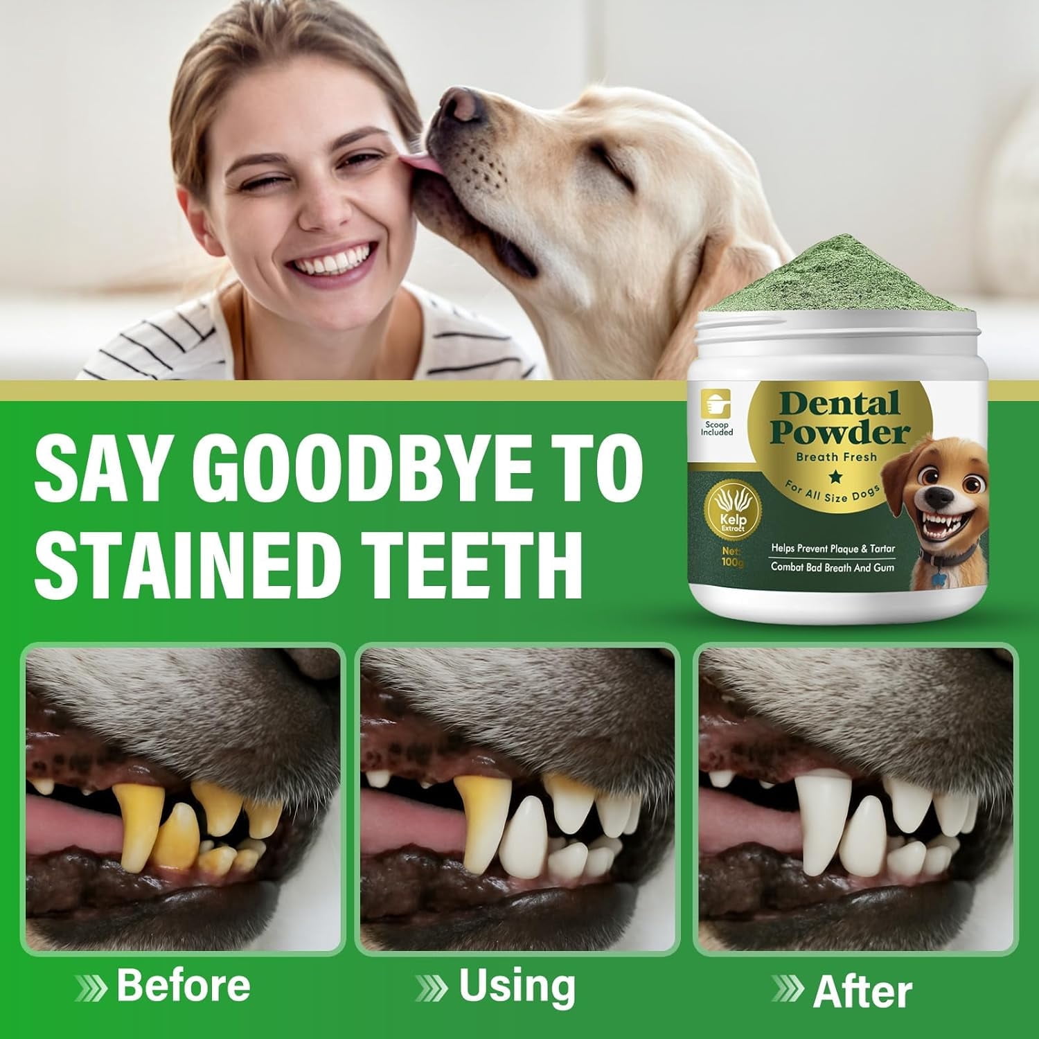 Dog Dental Powder, Dog Teeth Cleaning Powder, Natural & Pet-Safe Formula, Dental Care Supplies for Dogs