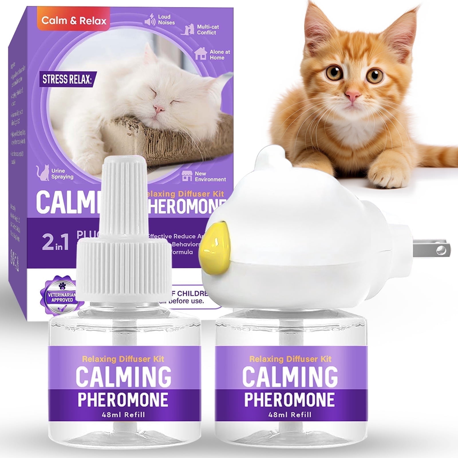 Dog Calming Diffuser, Dog Pheromones Calming Diffuser Starter Kit, Efficient Relieve Anxiety Stress, 48ml (2 Refills) 60 Days Use
