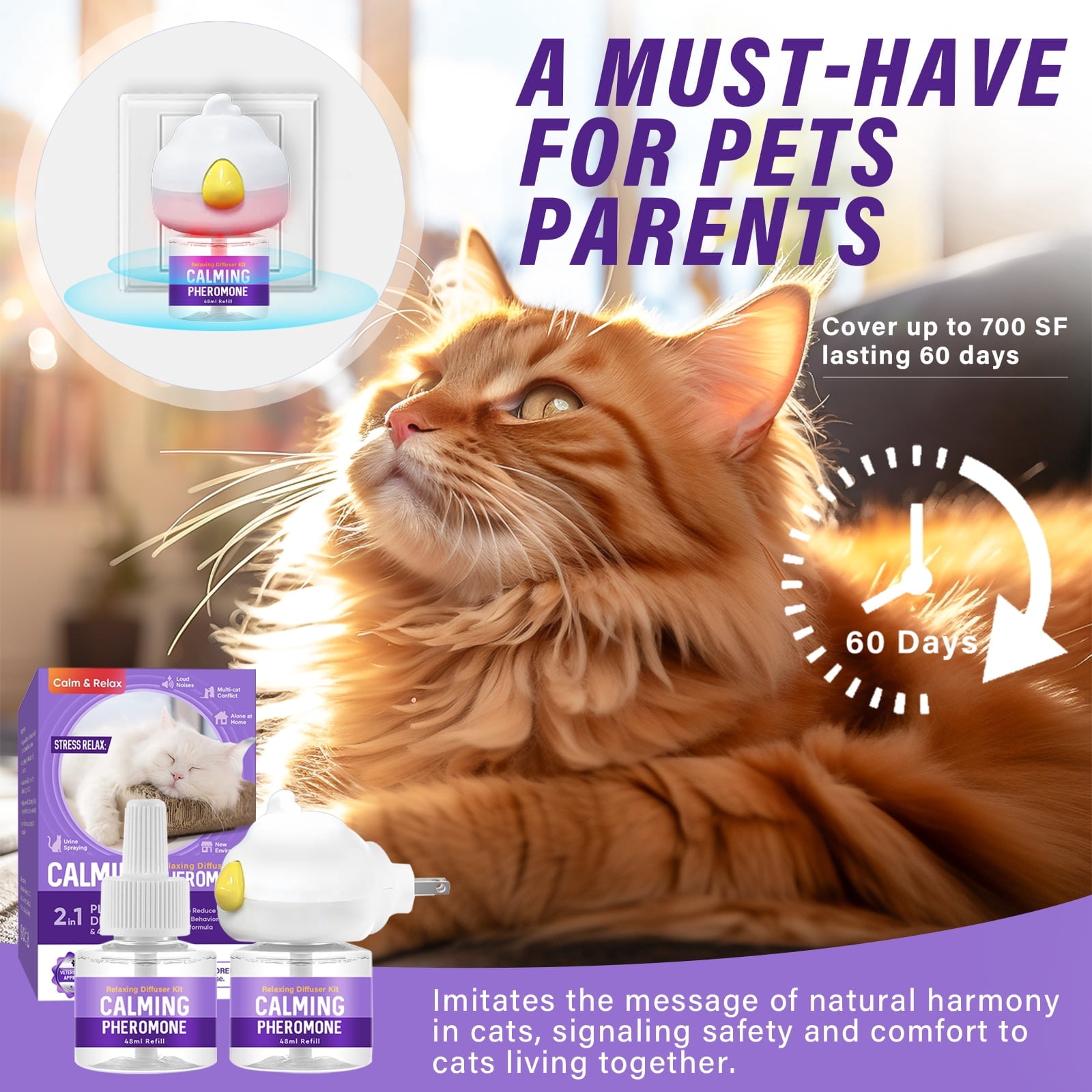 Dog Calming Diffuser, Dog Pheromones Calming Diffuser Starter Kit, Efficient Relieve Anxiety Stress, 48ml (2 Refills) 60 Days Use