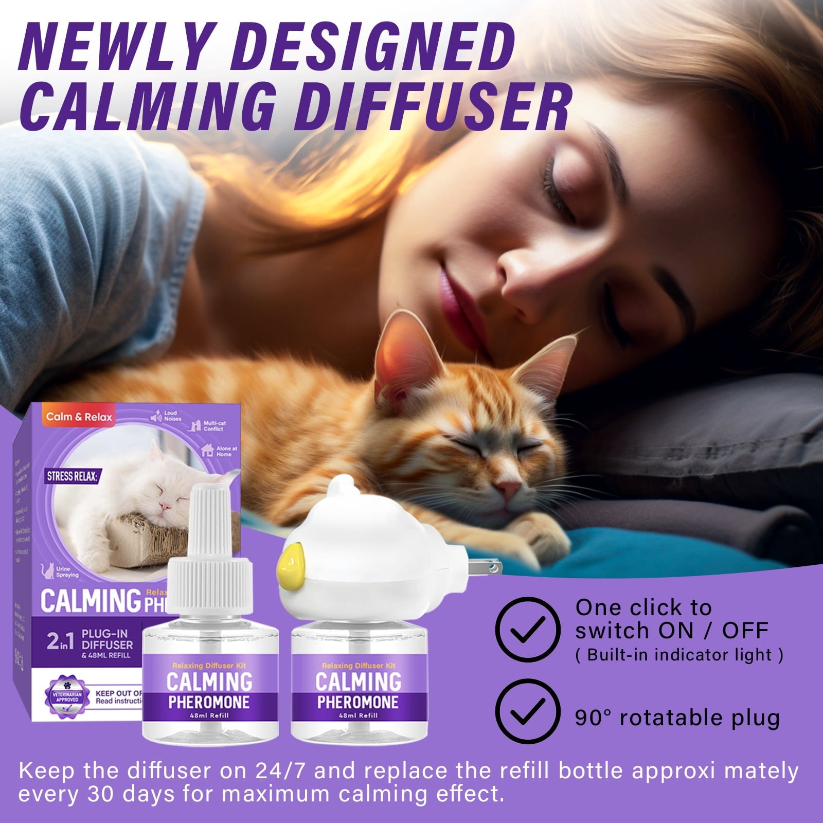 Dog Calming Diffuser, Dog Pheromones Calming Diffuser Starter Kit, Efficient Relieve Anxiety Stress, 48ml (2 Refills) 60 Days Use