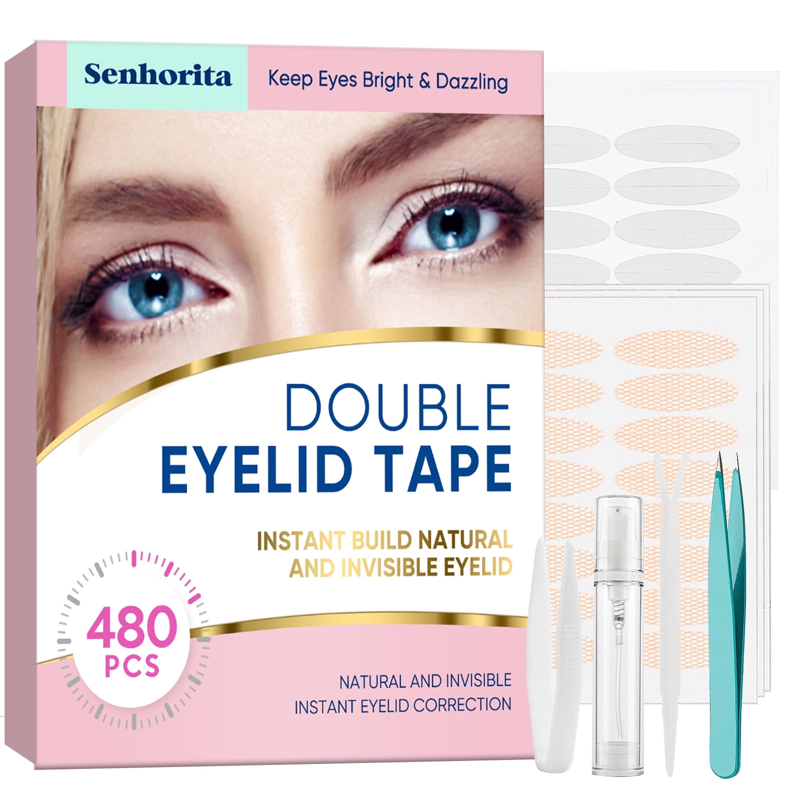 Invisible Double Eyelid Tape, Waterproof Long-lasting Eyelid Tape, 3 Custom Shapes (Olive, Slim, Wide) Eyelid Lift Strips, 480 Pcs