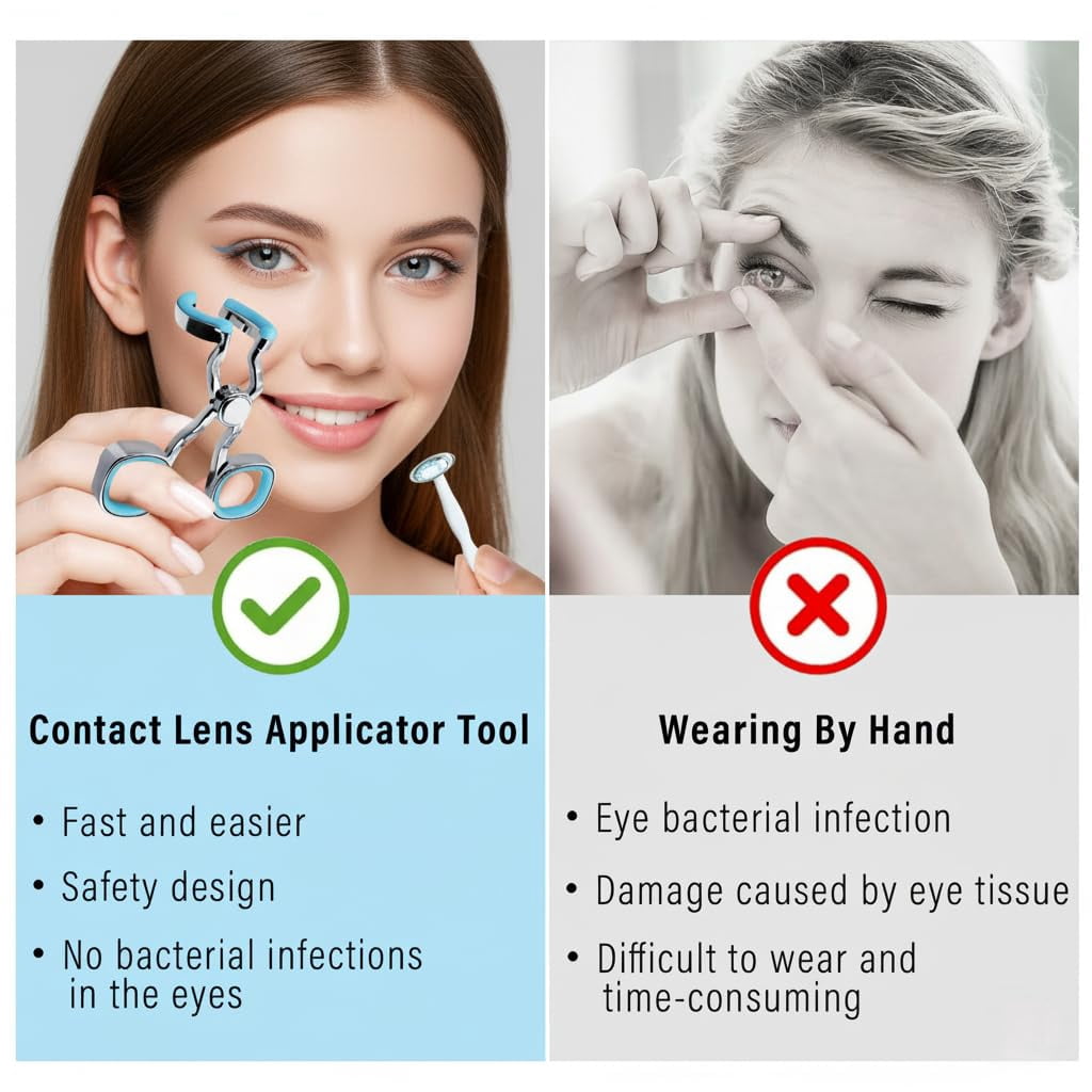 Contact Lens Applicator Tool, Eye Opener with Soft-Tip Sucker and Tweezer for Easy Insertion & Removal, Includes Portable Travel Case