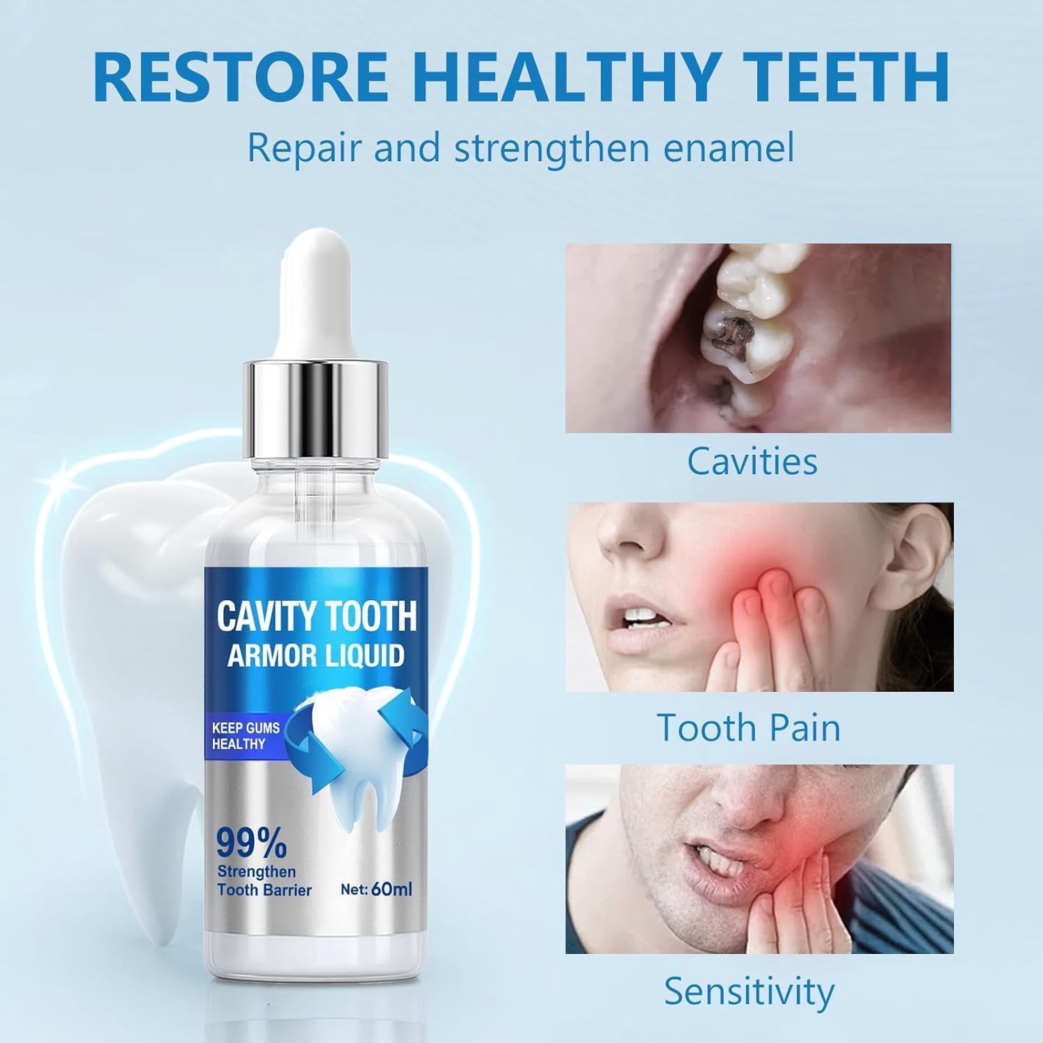 Cavity Healing Tooth Armor Liquid, Advanced Enamel Repair & Nano Hydroxyapatite Remineralization Drops for Sensitive Teeth - Supports Gum Health & Cavity Reversal